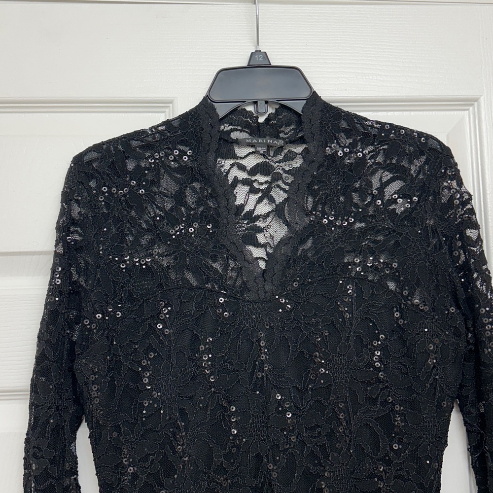 MARINA Black Long Sleeve Lace Dress
